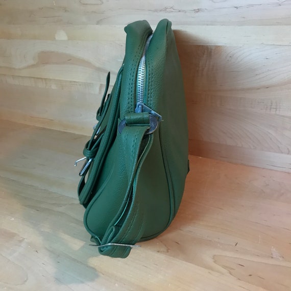 Vintage Flight Bag Midcentury Avocado Green Leath… - image 3