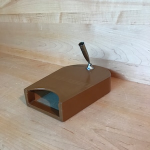 Vintage Pen/Pencil Notepad Paper Holder Midcentury Faux Leather Office Desk Organization