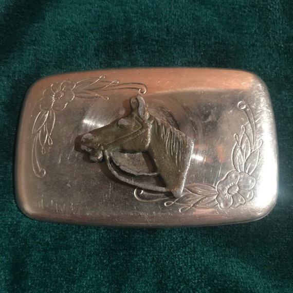 Vintage Plate Style Steel Belt Buckle Cowboy Hors… - image 2