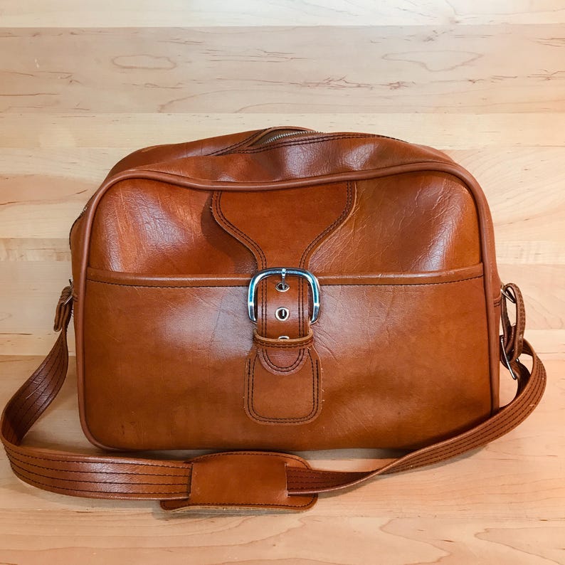 Vintage Flight Bag Midcentury Brown Leatherlook Vinyl Carryon Luggage