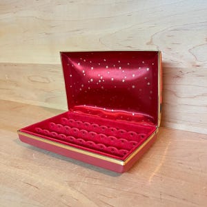 Vintage Travel Jewelry Box Midcentury Women's Red Orange Floral Velvet-Lined Accessory Vanity Case