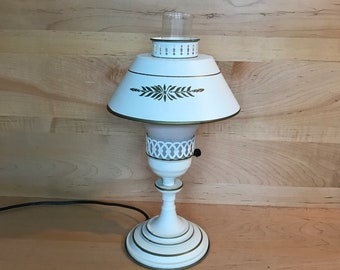 Vintage Tole Desk Lamp Midcentury Office White Gold Lounge Side Lighting