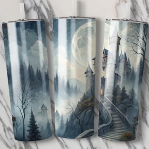 Fantasy Castle Tumbler Wrap: Mystical Moonlight PNG (Digital Download, 20oz Tumbler Design)