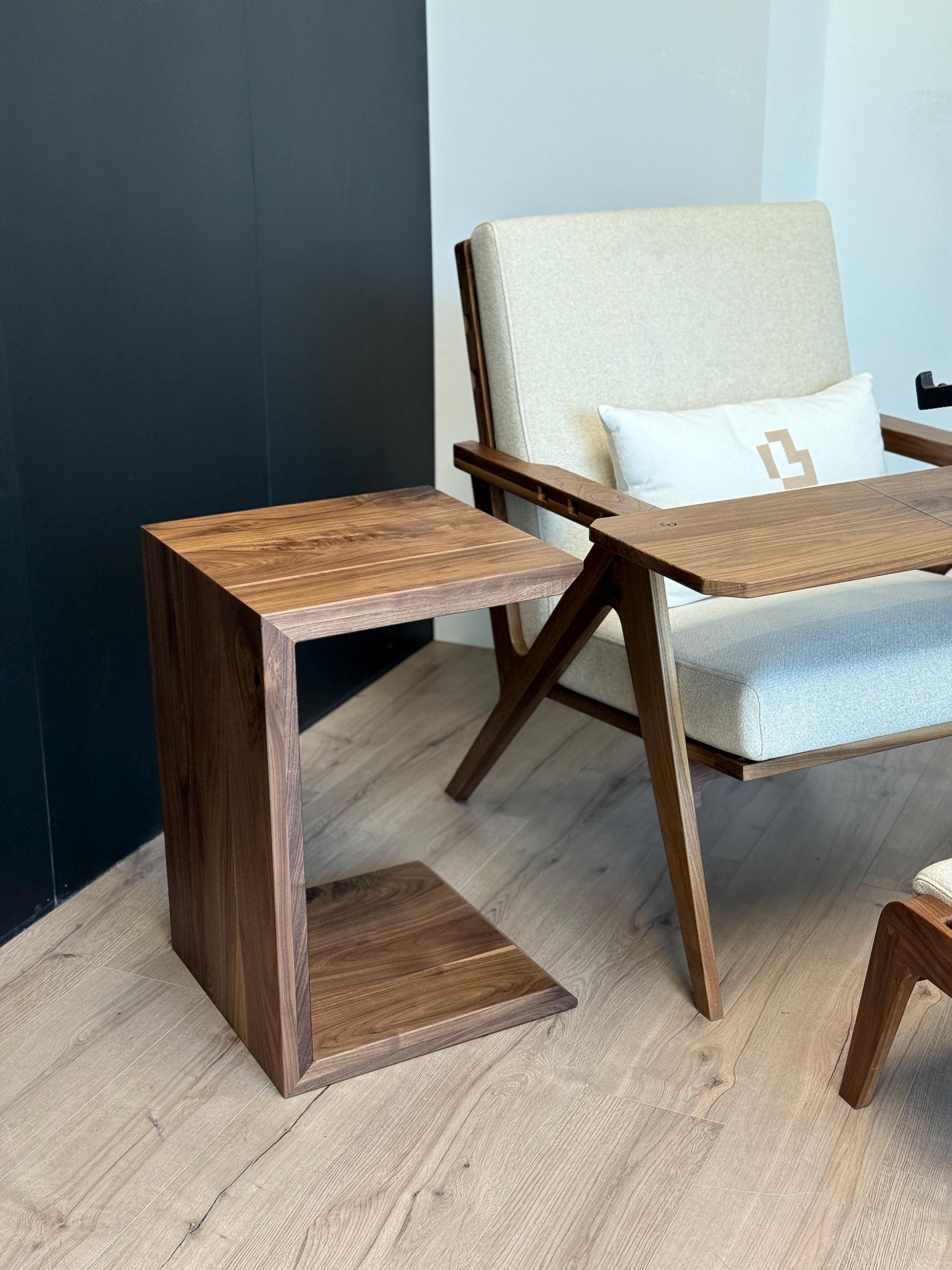 Walnut Side Table - C Shaped