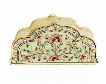 Handcrafted Marble Napkin Holder | Elegant Floral Table Decor
