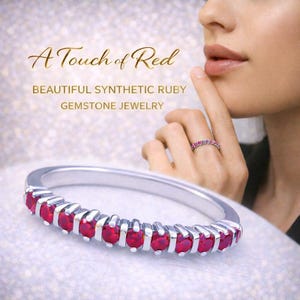 Gift for her pink Ruby CZ gem promise rings, a sterling silver personalized gift for 21 year old female, a second wedding anniversary gift