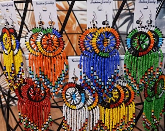 Afrikanische Perlenohrringe für Damen| Afrikanischer Schmuck | Massai Schmuck | Steinperlen