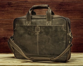 Franklin Covey Leather Brown Briefcase Laptop Bag Double 