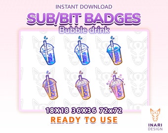 Twitch sub badges - Boba - Bubble tea - bit badges / stream / kawaii / cute / drink / emote