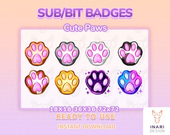Cute Paws Badges | Twitch sub | Youtube | Discord | kawaii streamer channel kitty dog paw