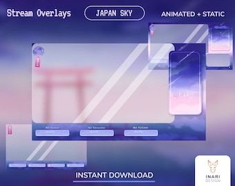 Animated Overlay: Japan stream | Torii twitch package overlay | Lofi grphics (Digital Download)