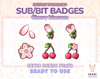 Twitch Sub bagdes - Cute Cherry blossom - kawaii / japanese badges / cheer bit badges