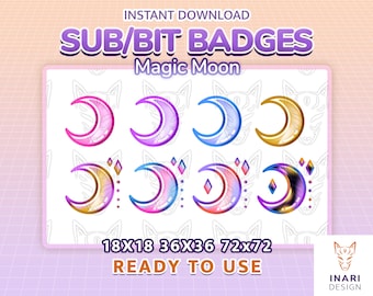Cute Moon Twitch Sub Badges - Kawaii Stream Badges (Digital Download)