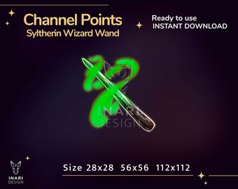 Wizard Wand Channel Points on Twitch | Stream graphics | Emotes for twitch | Wizard wand | Green Coins | HP | Magic stream | witch badges