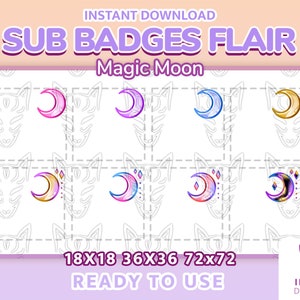 Twitch Badges Flair - Moon - sub badge / bit badges / fantasy / cute / live stream / subscribe / magic