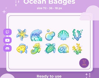 Ocean sub badges for stream | Goldfish | Shell graphic | Sea animals (Digital Download)