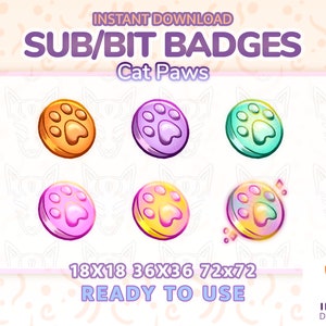 Cute Twitch Sub Badges Paw - kawaii / streamer / emotes / Sub badges / cheer badges