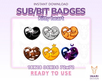 Kitty Heart Twitch Sub Badges – Cute Cat Emotes (Digital Download)
