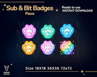 Cute Paws Twitch Badges | Kawaii Sub, Bit Badges (Digital Download)