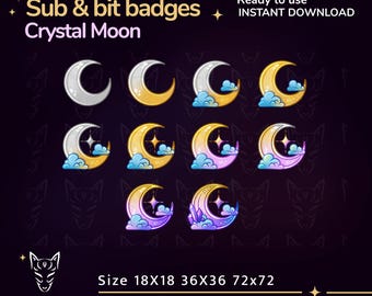 Moon Badges on Twitch, Youtube, Facebook Stream | Sky Twitch Stream | Aesthetic Sub badges | Bit badges | Twitch Graphics