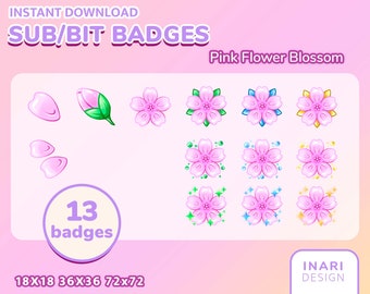 Sakura badges for Twitch/Youtube/Discord | Sub & Bit badges | pink flowers | subscriber | Cherry blossom | kawaii stream