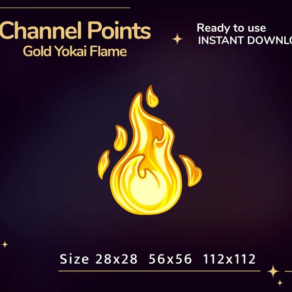 Gold Yokai Channel Points on Twitch | Stream graphics | Emotes for twitch | Coins | Japanese style | Kawaii | Gold flame emote