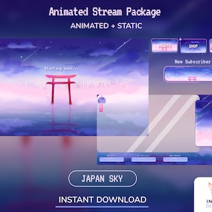 Animated Japan Sky Stream Overlay: Purple Torii Gate (Digital Download)