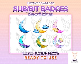 Kawaii Moon Sub/Bit Badges | Twitch Streamer Graphics (Digital Download)