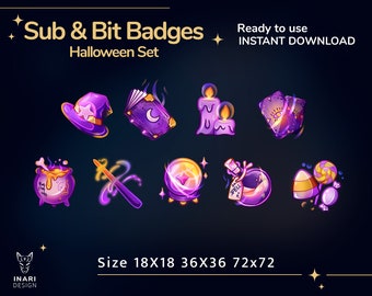 Halloween Twitch Sub Badges: Witchy Purple Bit Badges (Digital Download)