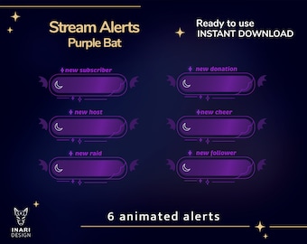 Halloween Twitch Stream Alerts: Spooky Purple Bat, Animated (Digital File)
