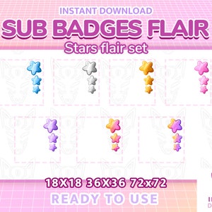 Rainbow Star Twitch Sub Badges Flair: Kawaii Emotes (Digital Download)