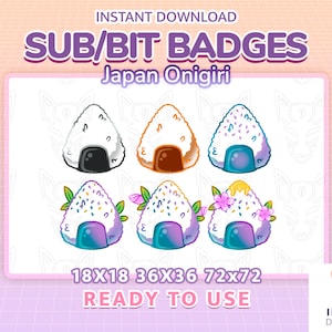 Onigiri badges for Twitch Discord YouTube channel | Cute | Graphic Stream | Subscriber | Kawaii | sub badges | for streamer