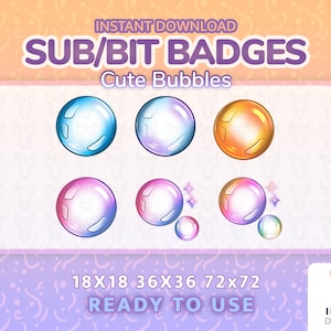 Insignias de burbujas para Twitch o Youtube / insignias lindas / subscripción de Twitch / insignias de porristas / insignias de bits / subscripción / gráficos de transmisión / emoticones / kawaii