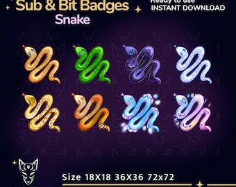 Snake Stream Badges: Twitch, YouTube, Discord (Digital Download)