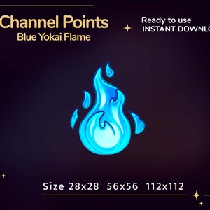 Yokai Flame Channel Points su Twitch / Grafica streaming / Emote per Twitch / Monete / Stile giapponese / Kawaii / Emote fiamma blu