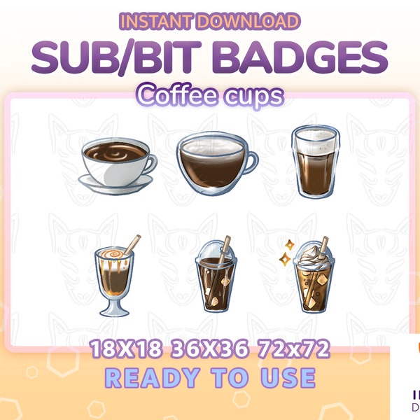 Coffee Sub badges for Twitch or YouTube | cheer badges on stream | cute badges for channel | food drink badges