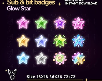 Insignias de Twitch Glow Stars: Insignias coloridas para suscripciones (descarga digital)