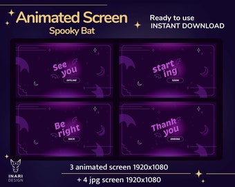 Geanimeerd scherm Twitch Halloween | Paarse stroom | Begin, einde, brb-scènes | Animatie en statische beelden