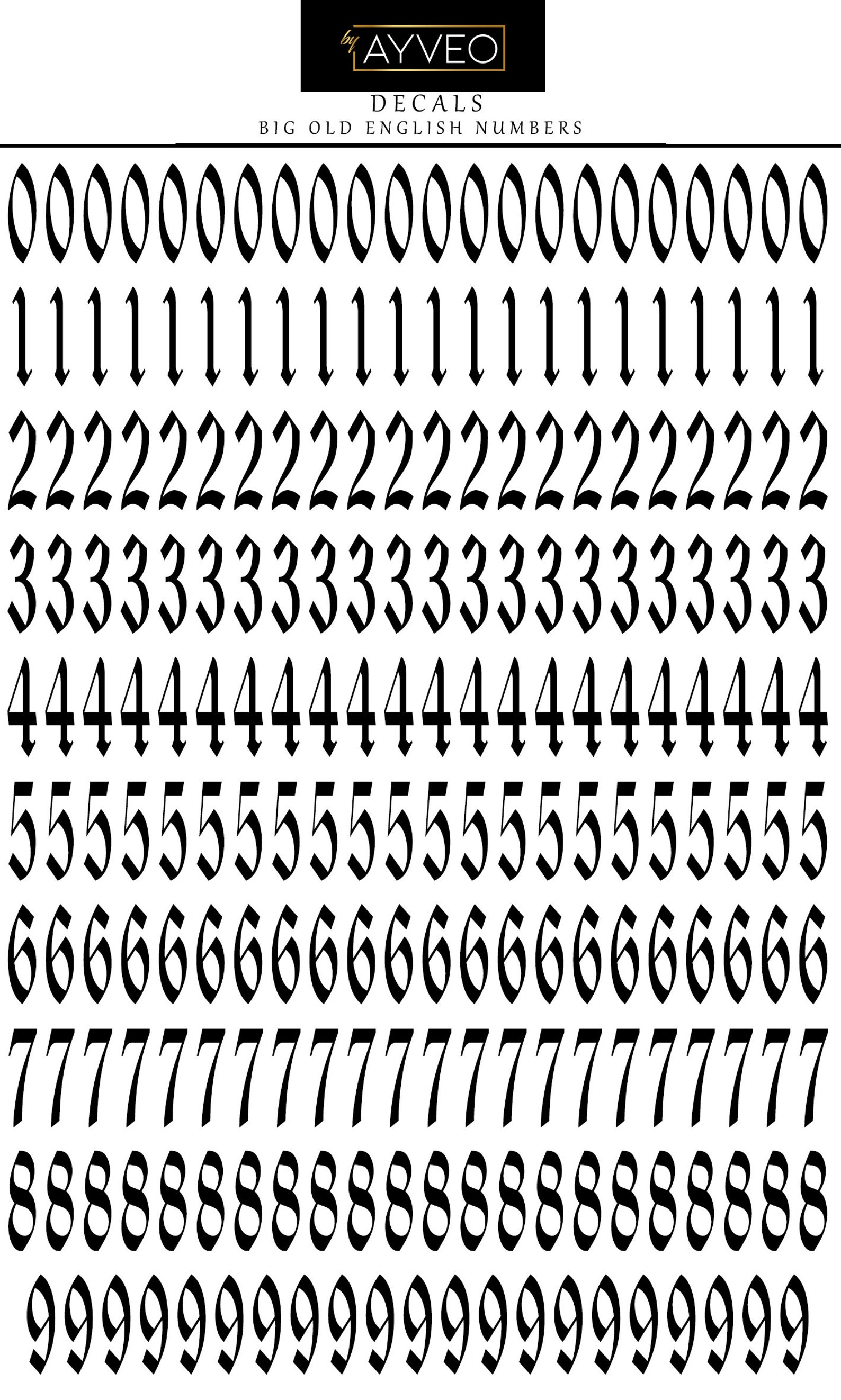 Old English Numbers Font Lettertype 3 Sizes Waterslide - Etsy