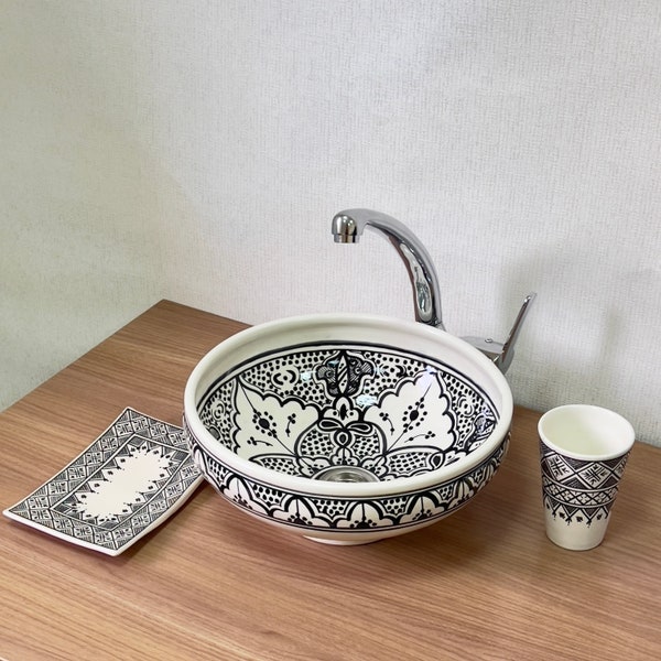 Exquisite Hand-Painted Moroccan Ceramic Vessel Sink Artisanal Bath Basin Hand Crtafted