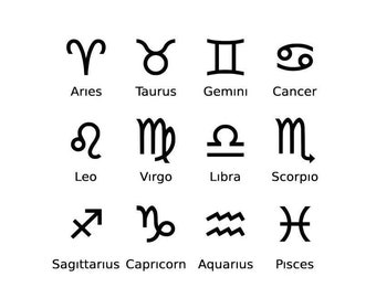 STJÄRNTECKEN SVG - Stjärnteckenpaket / Svartvita filer / Vinyl Svg / Astrologi Svg / Himmelsk Png / Födelsetecken