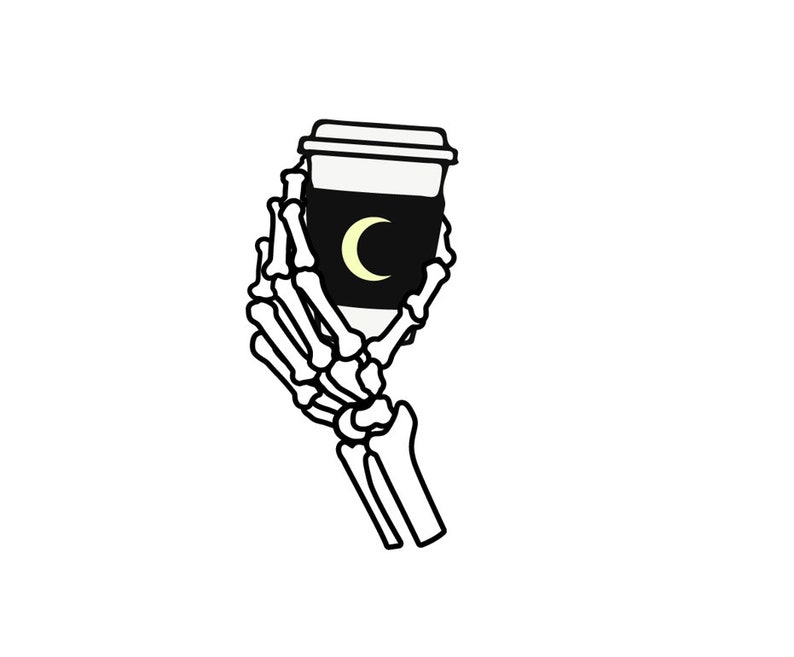Skelettkaffe PNG, skeletthandkaffe, Halloween PNG, söt Halloween-design PNG, digital nedladdning, kaffedesign bild 1