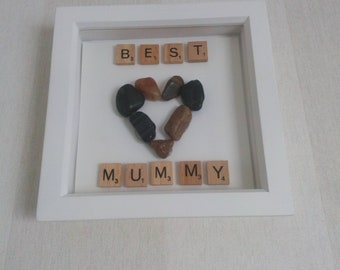 Handmade personalised "Best Mummy" Pebble Art picture.