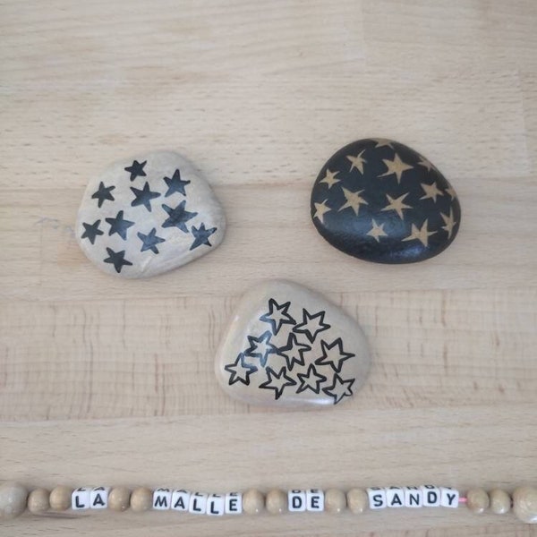 Lot de 3 galets étoiles peints à la main pour décoration de table bureau plante galets de plage peint à la main étoilés