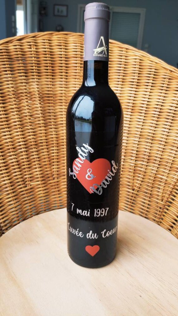 Bouteille Vin Personnalisé Saint Valentin Mariage Couple Fête Des Amoureux ou Pères Cadeau Original 