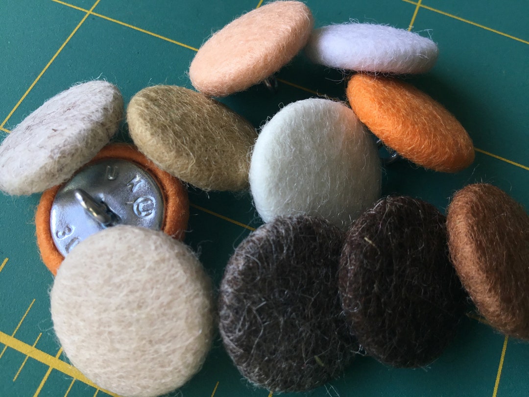 19mm Felt Buttons 100% Wool Hand Covered Metal Shank & Loop Back 70 ...
