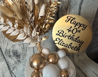 Gold Dried Flower Cake Topper: Mini Bouquet, Palm Spear & Cake Balls