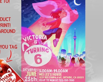 Turning, Red Birthday Invite, Personalized Turning-Red, Custom Red Panda digital invite, Printable Digital Invite, Turning-red