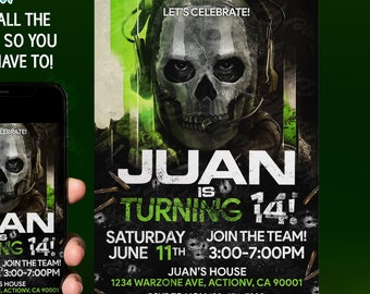 Video Game Birthday Invitation, Video Game Party Invite, modern, warfare Invites, COD Invitation, Digital Download Personalized Español
