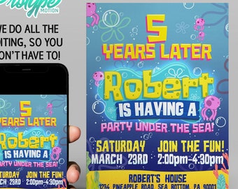 Custom Under the Sea Birthday Party Invitation Colorful Sponge bob Inspired digital download, made to order invite